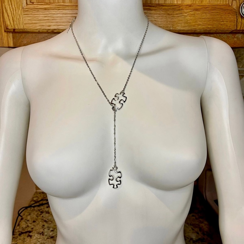 Fine Sterling Plated Autism Awarness Puzzle Piece Lariat Necklace